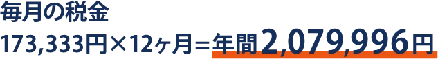 毎月の税金 173,333円×12ヶ月＝年間2,079,996円